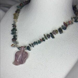 Rainbow Fluorite Agate Chip Leaf Necklace